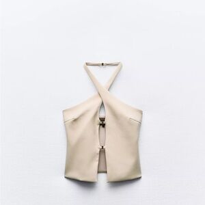 Zara Elegant Beige Halter Top